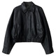 La Chapelle black short leather jacket for women 2025 spring wear small Hong Kong style retro pu leather motorcycle jacket top black M -90-105Jin [Jin equals 0.5 kg]

