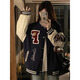 POUM American retro baseball uniform jacket men and women same style design niche casual loose teenager jacket top TM-W733 navy blue 3XL