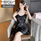 Modal mit Brustpolster integriert schwarze Nachthemd für Frauen im Sommer Ice Seiden sexy reine Schlinge Pyjamas Sommer dünne Heimkleidung 6227-1 Schwarz M 160