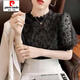 皮尔卡丹（pierre cardin）【1049人收藏】白色短袖t恤雪纺衬衫夏季新款别致绣花蕾丝上衣女 白色 L