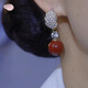
Wen Yufei Golden Diamond Leaf Pearl Earrings 2025 New Niche Design Ear Button Temperament Silver Pin Earrings 695# Coffee Color