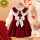 G.duck little yellow duck girls dress two-piece set 2026 autumn and winter new style baby one-year-old dress plus velvet princess dress red autumn and winter plus velvet 100 cm