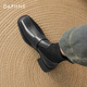 Daphne echte Lederstiefel Kurzstiefel für Frauen im Herbst und Winter Neue dünne Stiefel Chelsea Elastic Socken Stiefel Martin Boots Black Single 35