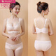 Modal four-breasted comfortable underwear without rims, small breasts, push-up and auxiliary breasts, anti-sagging bra, lace bra set, blue set, 80A 36B through cup