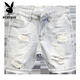 Playboys neue sommerliche, hell weiße Katzen-Katze Whisker riss Denim Vier- und Fünf-Punkte-Hosen für Männer schlanke Füße vielseitige trendige Shorts (T693) Blau 29 (Empfohlen 100-110Jin [Jin entspricht 0,5 kg]))