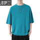 
JEEP SPIRIT 7-quarter sleeve men's short-sleeved T-shirt 2025 summer new round neck loose fit embroidered mid-sleeved trendy brand ins half-sleeved QD659 white XL
