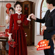 Yingwen Cheongsam Toast Wear Bride 2024 New Engagement Dress Chinese Wedding Long Sleeve Velvet Thickened Winter Burgundy S Recommended 85-90Jin Jin equals 0.5 kg