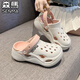 Senma Semir Bag-Toe Pantoffeln für Frauen im Sommer einfache und vielseitige dicke Sohle-Stuhl-Lochschuhe tragen Anti-Schlupf-Zwei-in-Eins-Strand-Sandalen Reisbraun 37-38
