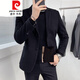 皮尔卡丹（pierre cardin）秋冬毛呢西装男外套短款韩版修身休闲西服领毛呢大衣男 X829双排扣西装 黑色 S 建议80-95斤
