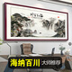 Mu Zi Xixing Fuchun Mountain Living Calligraphy and Painting Office Hanging Landscape Painting Chinese Living Room Decoration Painting Chinese Painting Sofa Background Wall Mural CT-3880-Sea Inside All Rivers Organic Glass + Solid Wood Frame (finished Product) Length 350*130 cm