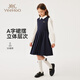 YEEHOO girls' dresses, children's skirts, medium and large children's clothing, long skirts, preppy style doll collar spring clothes, dark blue 150