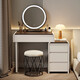 Xinang dressing table bedroom modern small apartment simple small Nordic light luxury solid wood dressing table storage cabinet integrated 60cm white walnut + three drawer cabinet + round mirror + bird's nest stool