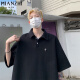 棉致高街凉感polo领重磅短袖T恤男夏季宽松薄款五分袖潮流半袖 854黑色【高品质】 3XL 160-180斤
