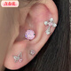 Contains spring flower ultra-glitter pink zircon cross ear bone nail titanium steel screw cochlear nail butterfly earrings shiny zircon set five-piece set five zircons titanium steel threaded nail light pink zircon explosive ear bone