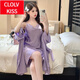 ClolvKiss性感冰吊带睡裙女夏天中袖睡袍两件套装优雅紫提花蝴蝶家居服 SY-9901#提花两件套 紫蝴蝶 M 【建议85-100斤】