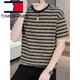 Tommy Hee Kelly Tommy's Men's с коротким рукавом-футболкой летняя модная брендская полоса тяжелая футболка с тяжелой круглой шеей повседневной универсальной одежды Мужчины 9906 Khaki 2xl