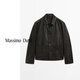 Massimo Dutti Discount Saison 2025 Veste en cuir rétro en cuir rétro de style de style argent masculin 0337576 Dark Brown M Size Small