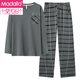 莫代尔睡衣套装男士春秋款纯棉长袖青少年全棉秋冬薄款家居服大码套装男 LF9905 (纯棉) L
