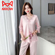 猫人（MiiOW）睡衣女夏季长袖长裤冰/丝两件套家居服性感丝绸真丝女士可爱套装 长 袖9856大红套 L 【100-115斤】