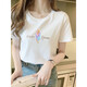 Pingedi new cotton high-end short-sleeved T-shirt women's loose and versatile fashionable printed white T-shirt summer 2025 new top Z-9793 white XL (recommended 120-135Jin [Jin equals 0.5 kg])