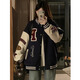 POUM American retro baseball uniform jacket men and women same style design niche casual loose teenager jacket top TM-W733 navy blue 3XL