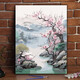 中国风山水数字油画diy填色日落晚霞风景客厅餐厅手工装饰画 YF-829  高山耸立 60*75cm笔+颜料+内框
