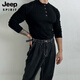 JEEP SPIRIT Henry collar long-sleeved sweater men's spring new American high-end muscular men's fitness all-match slim T-shirt brown M 100Jin Jin is equal to 0.5 kg within