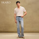 SKARO【镂空针织】海鸥领POLO衫男2025年夏休闲透气V领短袖T恤衫 杏色SKP841 M （=衬衫40码）