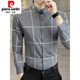 Pierre Cardin Spring y Autumn Plaid Camiseta informal de la camisa delgada de manga larga de la manga larga Negocio Slim Fit Trendy Knit 9922 White M (90-105Jin [Jin equivale a 0.5 kg])