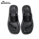 Hermano Di REALMENTE BUENO (Girdear) Zapatos de mujer Toe Fuera de oveja de piel de oveja Sandalias de zapatillas planas abiertas Ax14099 Negro 38