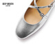 DEEP BREATH Deep Breath Retro French Heel Crossed Beef Patent Leather Mary Jane Single Shoes AX11158 Silver 37