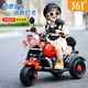 361 Children's electric motorcycle can sit on the baby's baby gift, male and female children can drive the remote control toy with early education music, red flame red丨Remote control version - powerful dual drive/music