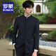 ROMON (ROMON) new Chinese stand-up collar suit male groom wedding dress high-end Zhongshan suit hidden button Chinese style blazer Navy [suit + pants + shirt] three-piece set XL (recommended 155-170 Jin [Jin equals 0.5 kg])