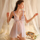 Jiabaidao sexy pajamas women seductive chest slit hollow suspender perspective nightgown 814 694 black jacket All size