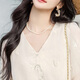Silk Cypress V-Neck Shirt 2025 Spring French French's French Cropped Slim Pullover Broidered Shirt