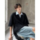 Camiseta de manga corta de la solapa de la camisa retro de OEMG para hombres de la marca de moda masculina de dos piezas Camiseta versátil de dos piezas DSA058-1-T288 GRIS XL [sugerido 135-150Jin [Jin iguala 0.5 kg]]]
