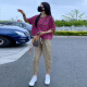 哈夫朵大码女装胖妹妹夏季套装女洋气显瘦条纹短袖T恤百搭休闲裤子女 1389火龙果上衣+裤子 【套装】 2XL 【建议130-145斤】