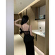
Die Nisi nightclub French sexy black lace suspender dress with female temperament, masculine evening dress with slit hips, black, good quality M Recommended 95-105Jin[Jin equals 0.5 kg]