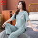 Catman (Miiow) Pajamas pour femmes pour le coton pur d'été 2025 Nouveau pantalon à manches courtes vêtements pour la maison pour les costumes de coton mince 7374 Green M 80-100jin [Jin est égal à 0,5 kg]