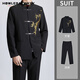 Singmonkey Nuevo conjunto de traje de compromiso para hombres chinos Collar de estilo chino Zhongshan Clothing Bordado de bambú de oro Traje de vestimenta para adultos