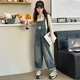 Maidou Xiong Girls Internet Celebrity Overalls Set New Spring and Autumn Clothing Medium and Large Children's Fashionable Denim Overalls Two-piece Set Single-piece Overalls Front Pocket Style 150