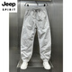 
JEEP SPIRIT2025 summer breathable ice silk casual pants men's Korean style loose straight harem pants outdoor solid color mesh nine-point pants black M