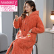 Modal Herbst und Winter Flanell Baumwoll Nachthemd für Frauen Dreischicht verdickte, verlängerte Pyjama-Taste mit Kapuze und Samt Bademantel 9871# M (160)