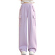 
OVE girls' pants spring and autumn wide-leg pants 2025 new big children's casual pants spring autumn and winter plus velvet overall pants 15168 purple + 15052 brown color [two pieces] 150 cm