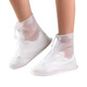 Sommer regnerische trendige Mode-Regenstiefelabdeckung Dicke Sohle tragbarer wasserdichtes nicht rutschfestes Verschleiß resistenter Regenstiefel transparent flacher Sohle weiß [verdickte Anti-Schlupf-Sohle] L [Größe 38-40]