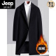 JEEP SPIRIT羊毛呢大衣男士秋冬款加厚羊毛呢子外套加绒修身休闲风衣 666黑色（短款到臀部下面） S 165【85-102斤】