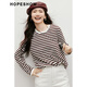 Camiseta de rayas de estilo rojo Mangas Spring 2025 New Women's Clothing Textura redonda de cuello redondo suelto y versátil Top de caramelo Slim 723 m
