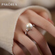 PAKOREA light luxury brand ring for women, nearly perfect round freshwater pearl open ring, Chinese Valentine's Day gift for girlfriend's birthday on Chinese Valentine's Day, freshwater pearl open ring