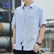 Romon Short à manches à manches de coton de coton pour hommes Summer Summer Striped Business Men's Casual Men's Vêtements Bleu clair 2xl