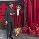 FANDISS Wedding Engagement Dress Casual Suit Men's Jacket Autumn New Chinese Tunic Suit Stand Collar Metal Button Suit Black - Top + Pants XL